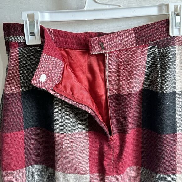 Vintage Black Red Tartan Wool Long Calf Length Midi Pencil Skirt W31" L30" 14 - Picture 6 of 7